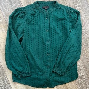 J. Crew sheer green button front blouse